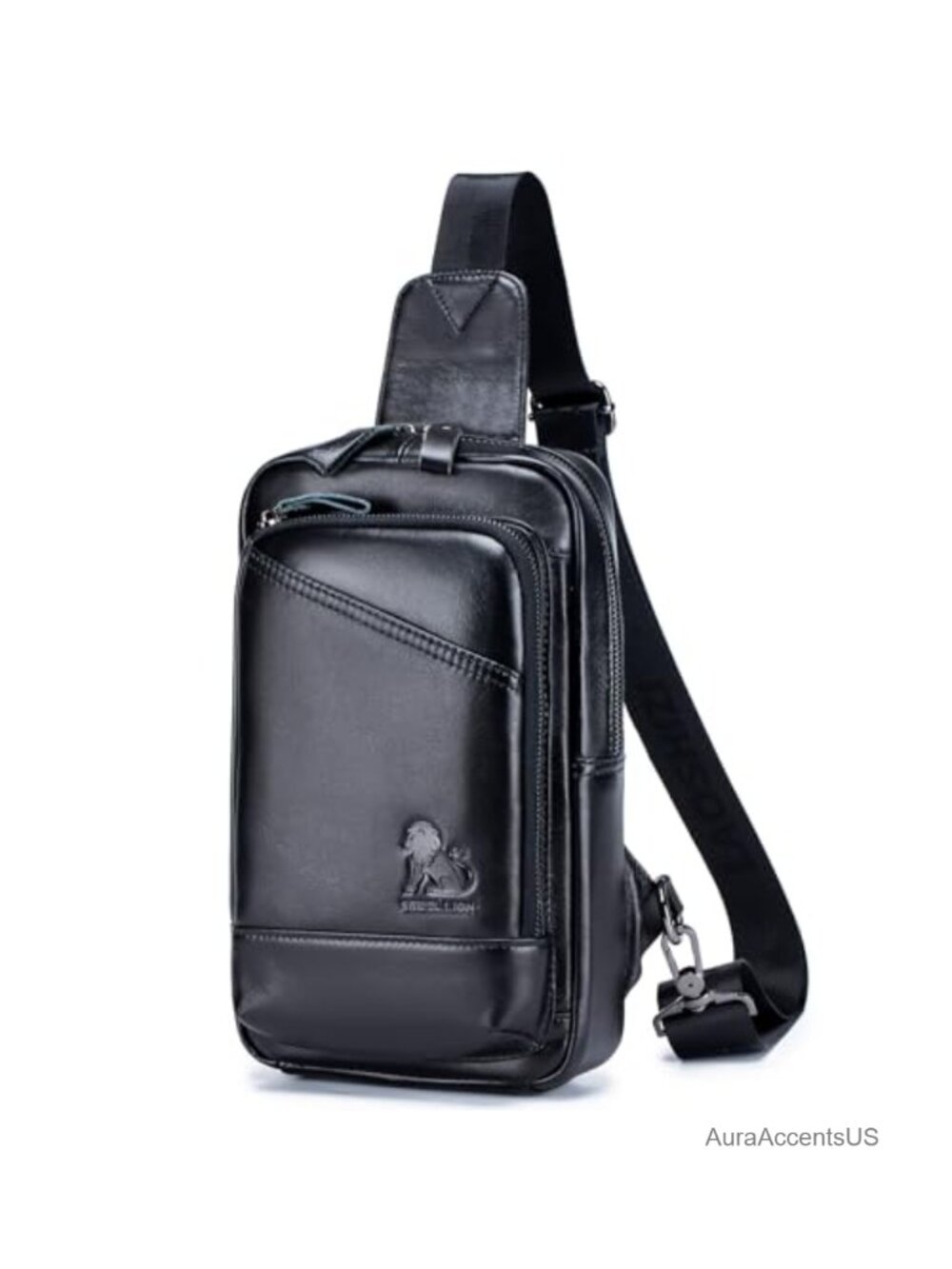 Men's Leather Sling Bag Crossbody Chest Bag with Card Slots